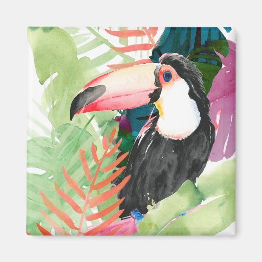 Toucan-portret met tropische bladeren magneet (Voorkant)