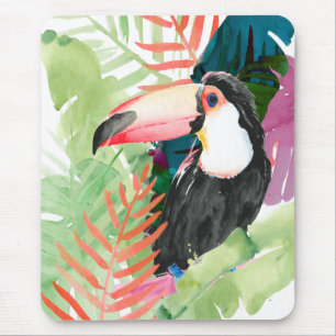 Toucan-portret met tropische bladeren muismat