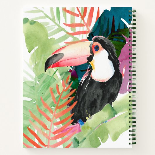 Toucan-portret met tropische bladeren notitieboek (Achterkant)