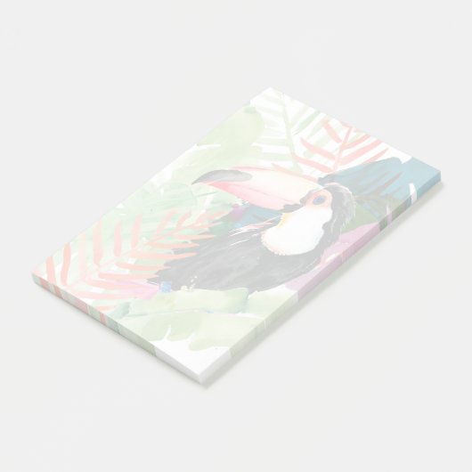Toucan-portret met tropische bladeren post-it® notes (Schuin)