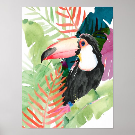 Toucan-portret met tropische bladeren poster (Voorkant)