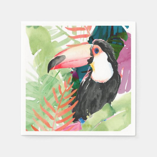 Toucan-portret met tropische bladeren servet (Voorkant)