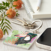 Toucan-portret met tropische bladeren sleutelhanger (Voorkant Rechts)