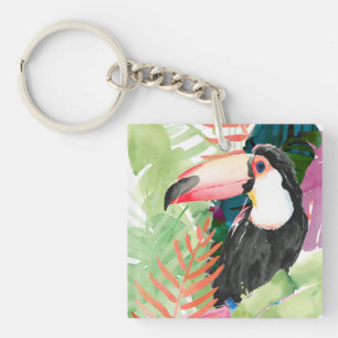 Toucan-portret met tropische bladeren sleutelhanger