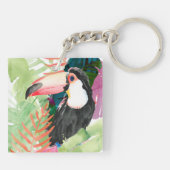 Toucan-portret met tropische bladeren sleutelhanger (Achterkant)
