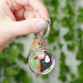 Toucan-portret met tropische bladeren sleutelhanger (Hand)