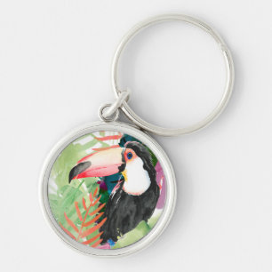 Toucan-portret met tropische bladeren sleutelhanger