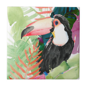 Toucan-portret met tropische bladeren tegeltje