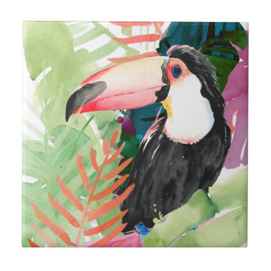Toucan-portret met tropische bladeren tegeltje (Voorkant)