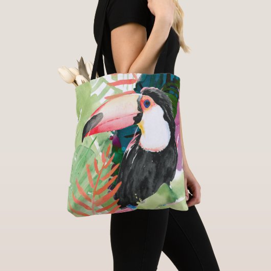Toucan-portret met tropische bladeren tote bag (Dichtbij)
