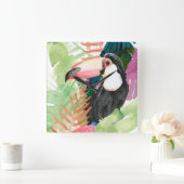 Toucan-portret met tropische bladeren vierkante klok (Huis)