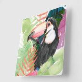 Toucan-portret met tropische bladeren vierkante klok (Hoek)