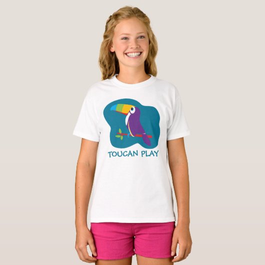 Toucan spelen vogel grafische blauwgroen meisjes t t-shirt (Voorkant volledig)