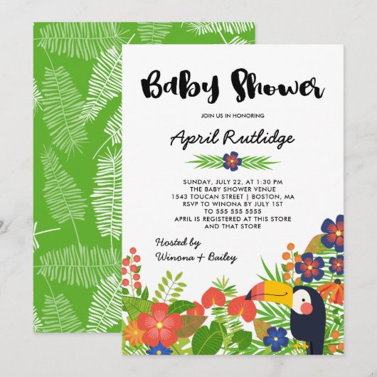 Toucan Tropical Baby shower Kaart (Voorkant / Achterkant)
