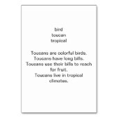 Toucan Tropical Bird Reading Flashcards voor volwa Kaart (Achterkant)