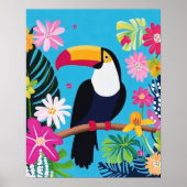 Toucan Tropical Flowers Oerwoud Bird Wall Art Poster (Voorkant)