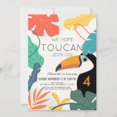 Toucan Tropical Leaf Modern Kids Birthday Kaart (Voorkant)