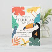 Toucan Tropical Leaf Modern Kids Birthday Kaart (Staand voorkant)