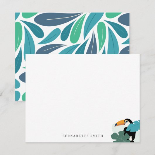 Toucan Tropical Leaf Stationery Note Kaart Notitiekaartje (Voorkant / Achterkant)