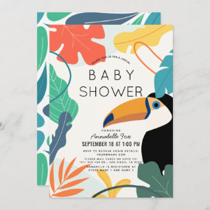 Toucan Tropical Leaf Virtual Baby shower Kaart