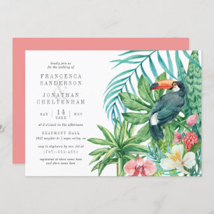 Toucan & Tropical Leaves   Modern Summer Wedding Kaart