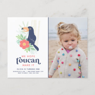 Toucan Tropical Palm Leaves Birthday Photo Invitat Briefkaart