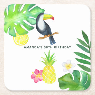 Toucan Tropical Waterverf Summer Birthday Kartonnen Onderzetters