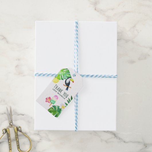 Toucan Tropical Waterverf Summer Party Cadeaulabel (Met Touw)