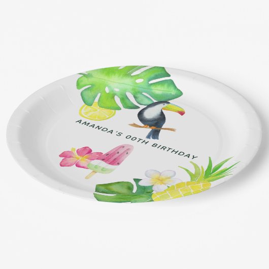 Toucan Tropical Waterverf Summer Party Papieren Bordje (Gekanteld)
