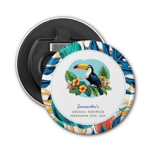 Toucan Tropisch Regenwoud Zomer Bruidsdouche Button Flesopener (Voorkant)