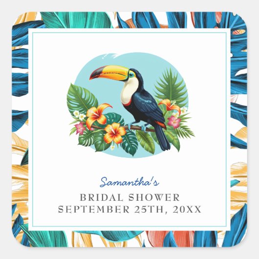 Toucan Tropisch Regenwoud Zomer Bruidsdouche Vierkante Sticker (Voorkant)