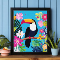 Toucan Tropische Bloemen Jungle Vogel Kunst aan de