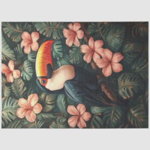 Toucan Tropische Roze Bloemen Schilderen Decoupage Tissuepapier