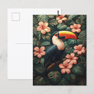 Toucan Tropische Roze Bloemen Schilderij Briefkaart
