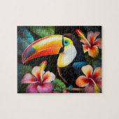 Toucan tropische vogel met hibiscusbloemen legpuzzel (Horizontaal)