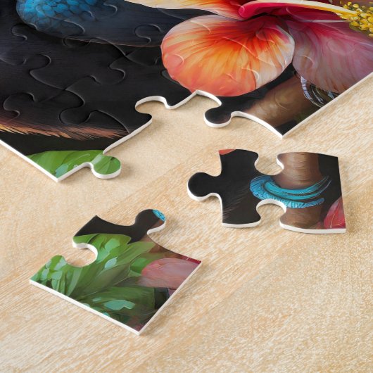 Toucan tropische vogel met hibiscusbloemen legpuzzel (Zijkant)