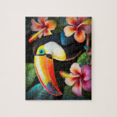 Toucan tropische vogel met hibiscusbloemen legpuzzel (Verticaal)