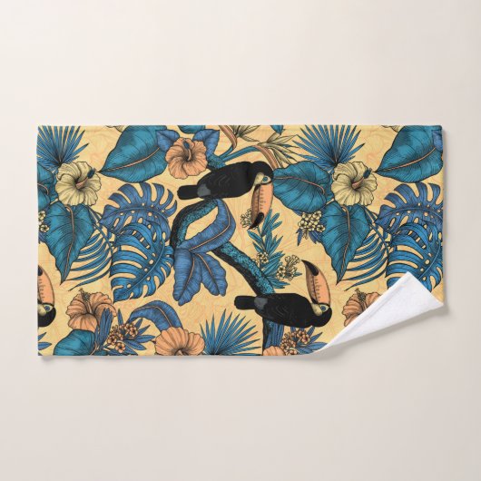 Toucan-tuin in geel en blauw bad handdoek (Handdoek)
