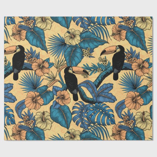 Toucan-tuin in geel en blauw cadeaupapier (Vlak)