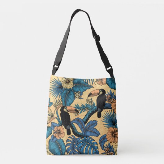 Toucan-tuin in geel en blauw crossbody tas (Achterkant)