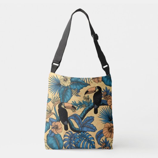 Toucan-tuin in geel en blauw crossbody tas (Voorkant)