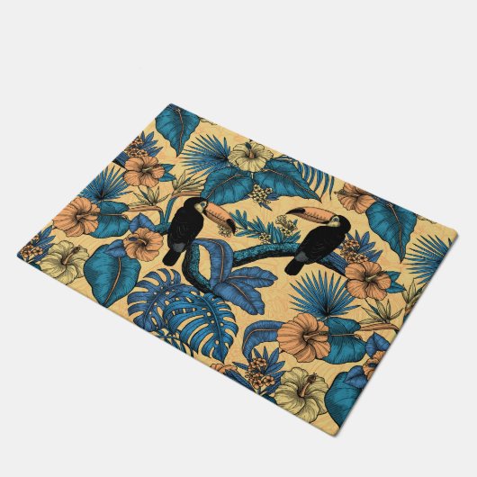 Toucan-tuin in geel en blauw deurmat (Schuin)