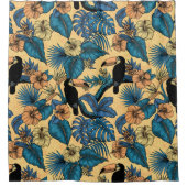 Toucan-tuin in geel en blauw douchegordijn (Voorkant)