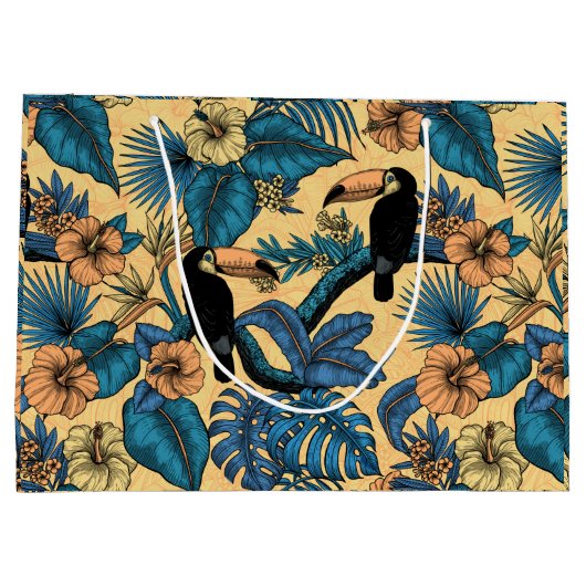Toucan-tuin in geel en blauw groot cadeauzakje (Achterkant)