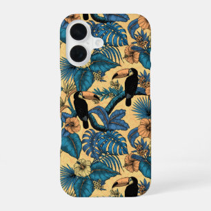 Toucan-tuin in geel en blauw iPhone 16 hoesje