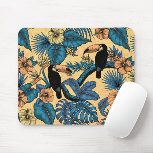 Toucan-tuin in geel en blauw muismat (Met muis)