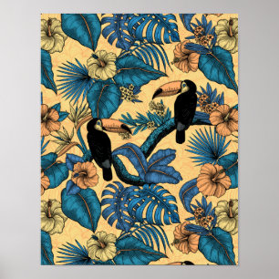 Toucan-tuin in geel en blauw poster