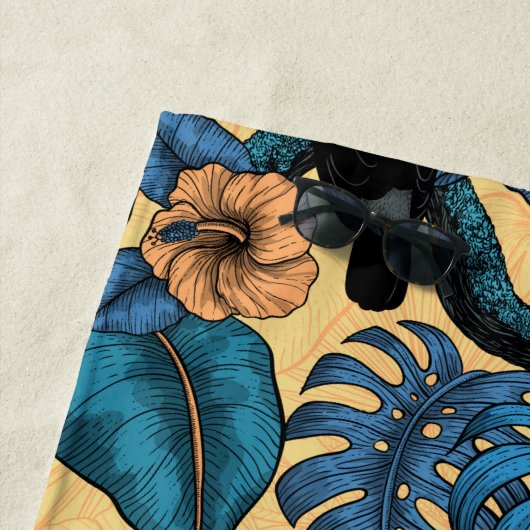 Toucan-tuin in geel en blauw strandlaken (In situ)