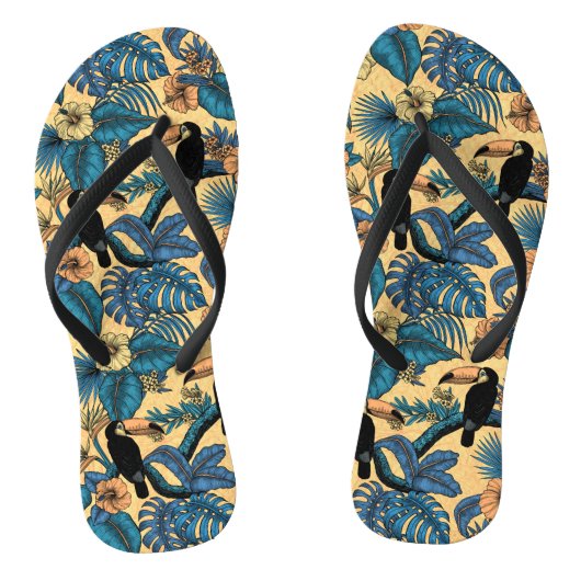 Toucan-tuin in geel en blauw teenslippers (Voetbed)