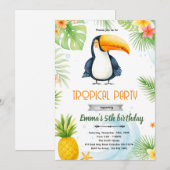 Toucan verjaardagsfeest uitnodiging (Voorkant / Achterkant)